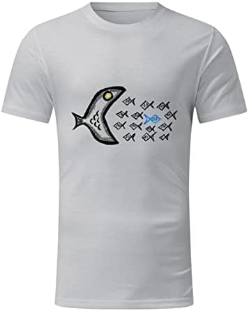 חולצות טריקו מזדמנים של XXBR לגברים דגים מודפסים טי קצרים שרוול קצר צוואר נושם נוחות רופפת אימון צמרות