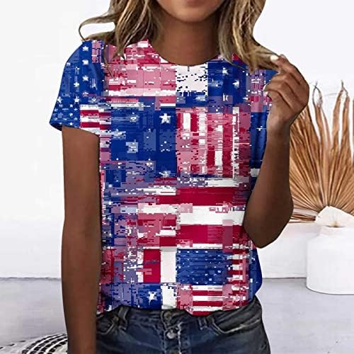 אוסייסט נשים 4 ביולי חולצת טריקו דגל אמריקאית 2023 קיץ צוואר מזדמן עגול עגול סווור שרוול סולבר טייס