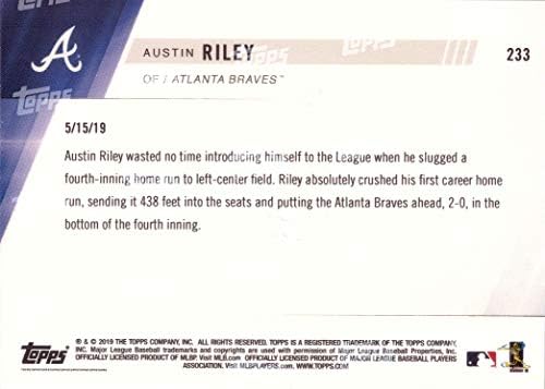 2019 Topps Now Baseball 233 כרטיס טירון אוסטין ריילי - כרטיס רוקי רשמי ראשון - רק 3,022 תוצרת!