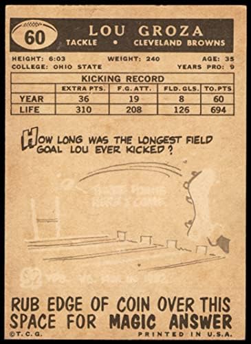 1959 Topps 60 Lou Groza Cleveland Browns-FB כרטיסי דיקן 2-Browns-Fb טוב