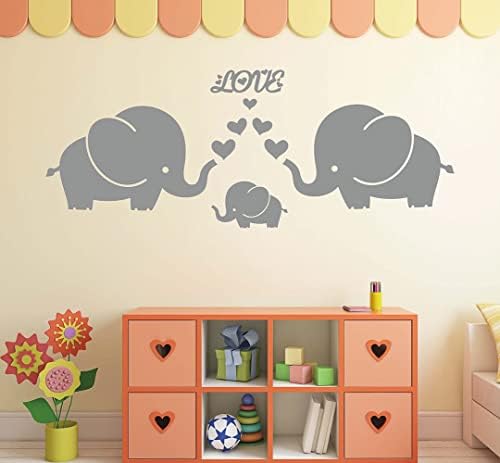 גדול חמוד פיל משפחה עם לבבות אהבת קיר מדבקות תינוק משתלת קיר תפאורה תינוק חדר קיר תפאורה חדר ילדים קיר