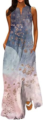 נשים של שמלות אופנה קלאסי עם צווארון צבע הדפסה ללא שרוולים ארוך שמלה חצי פורמליות שמלות