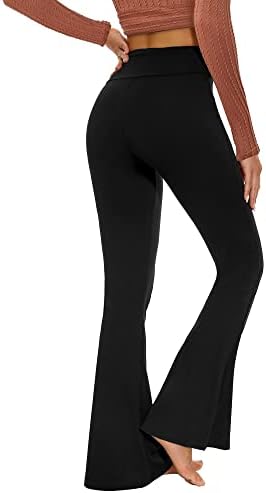 מכנסי יוגה של Bootcut לנשים בימיו העליונים עם כיס פנימי, בקרת בטן מותניים גבוהה חותלות התלקחות לאימון