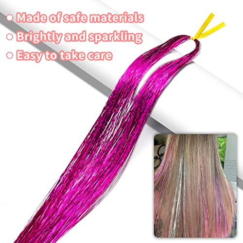 שיער טינסל ערכת, 47 סנטימטרים שיער הארכת טינסל עם כלי, 16 צבעים 3200 גדילים גליטר שיער הרחבות עבור נשים