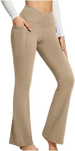 מכנסיים יוגה לנשים מוצלב גבוה מותניים אימון בוטלג חותלות בטן בקרת מקרית התלקחות מכנסיים עם כיס
