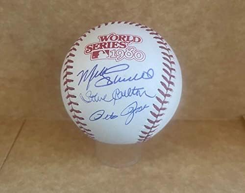 מייק שמידט סטיב קרלטון פיט רוז חתם 1980 סדרת העולם בייסבול JSA MLB