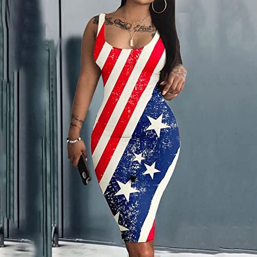 4 ביולי סקסי שמלות לנשים קיץ מיני שמלת אמריקאי דגל סקופ צוואר קאמי שרוולים קוקטייל המפלגה שמלה